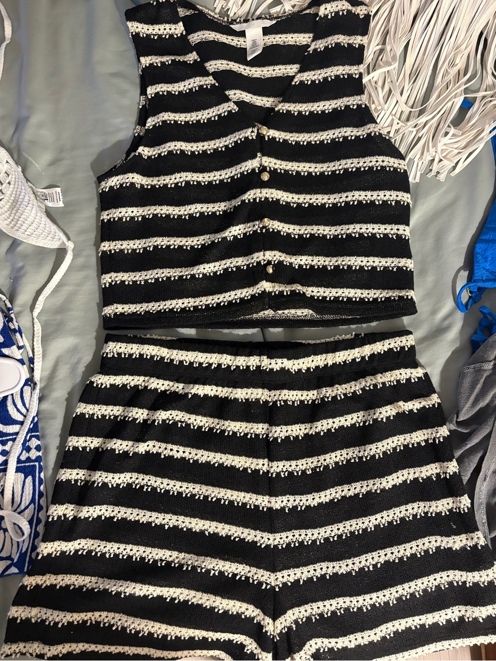 H&M Black and White Striped Cropped Tank Top